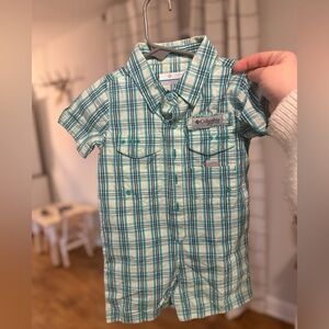Columbia Kids Aqua Plaid Button-Up Romper